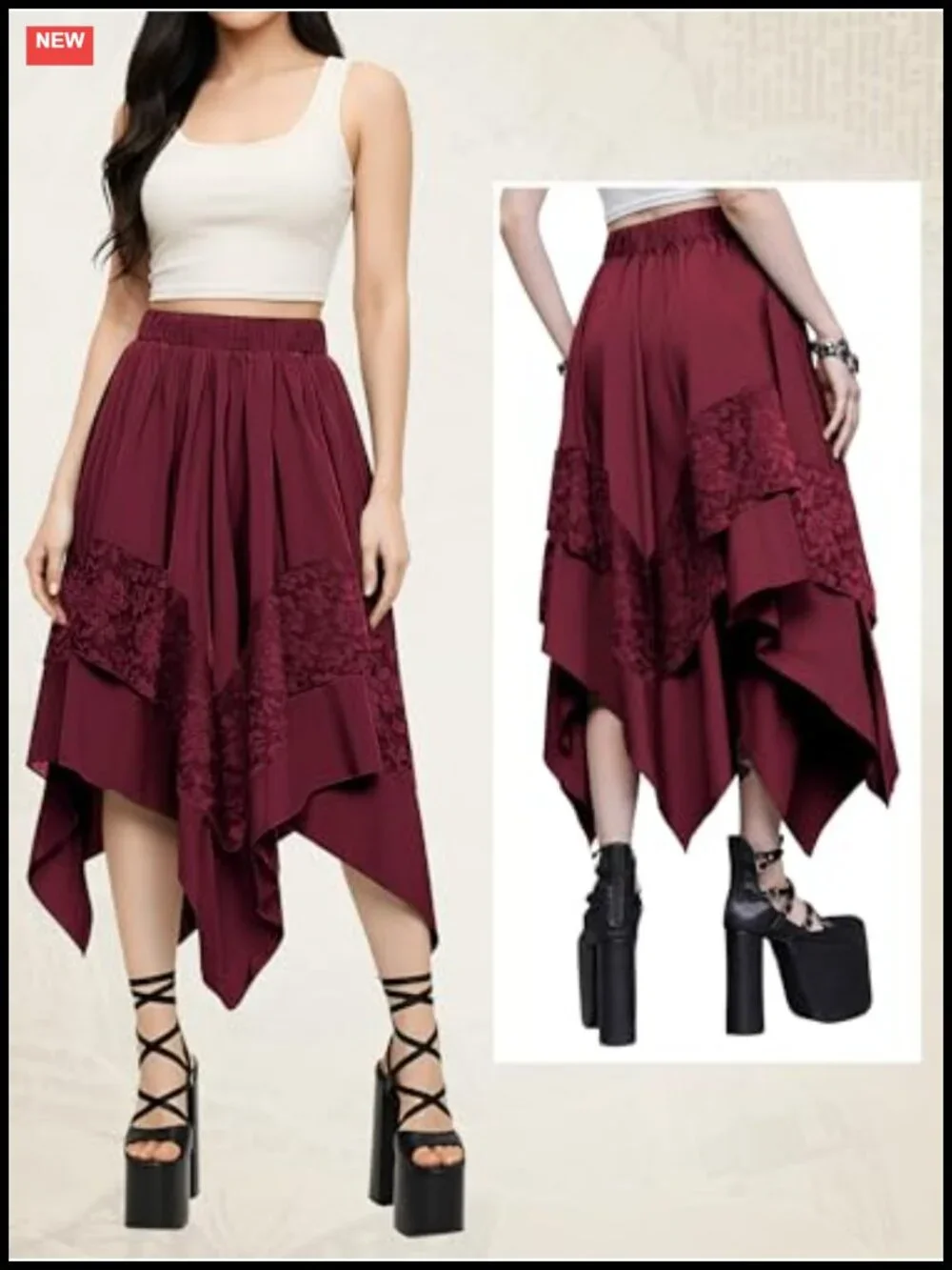 Renaissance Fairy Skirt Asymmetrical Layered Lace High Waist Flowy Y2K Gothic